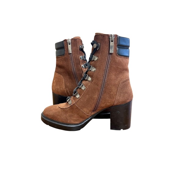 AQUATALIA Brown Suede Iriana  Boots Sz 6 Lace Up Block Heel Combat Italy - Picture 4 of 10